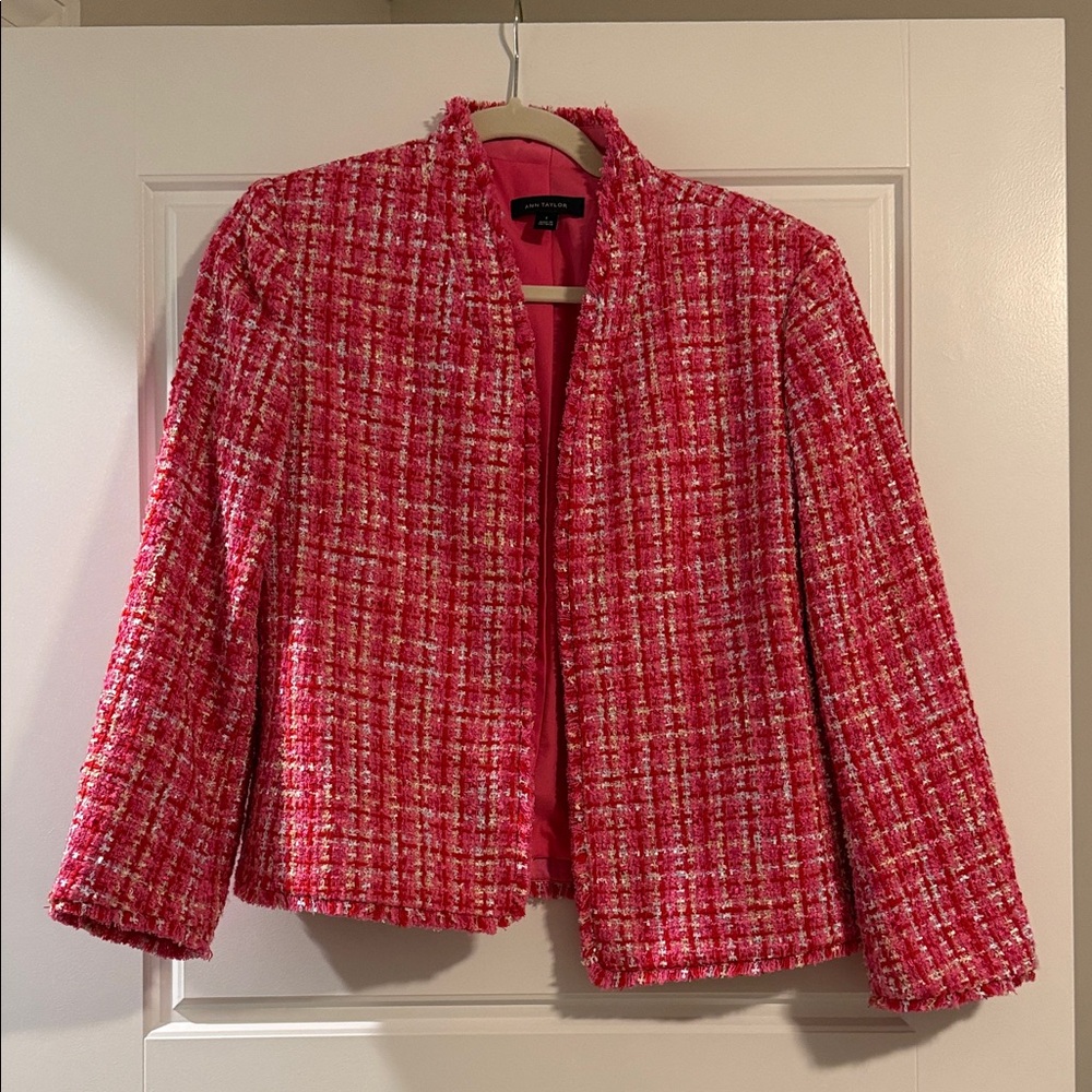 Ann Taylor Pink and White Tweed Blazer